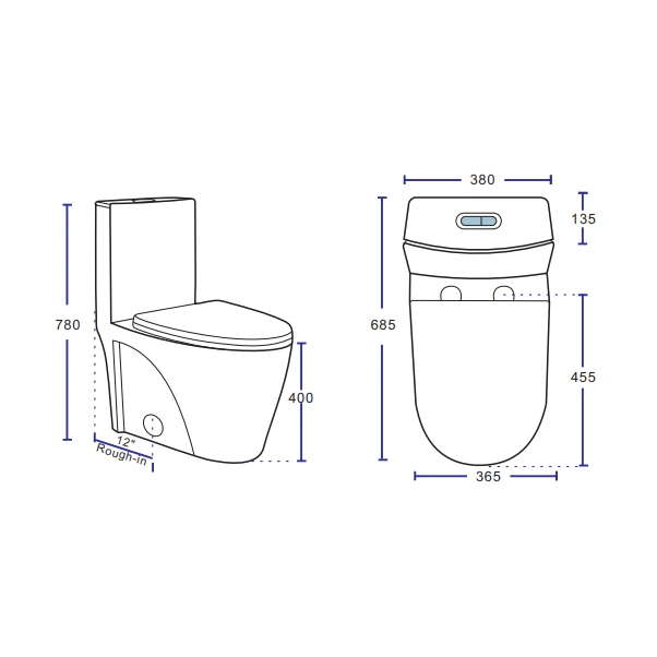 LUNA SERIES- LIRO,  BLACK One Piece Fully Skirted, Elongated toilet 12" Rough