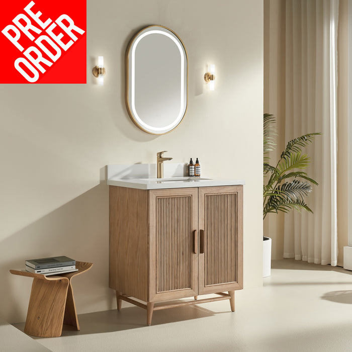 Sunflower- 30" Antique Oak , Floor Standing Modern Bathroom Vanity, White Quartz Countertop ** PRE ORDER NOW/ ETA:2024-11-29 **