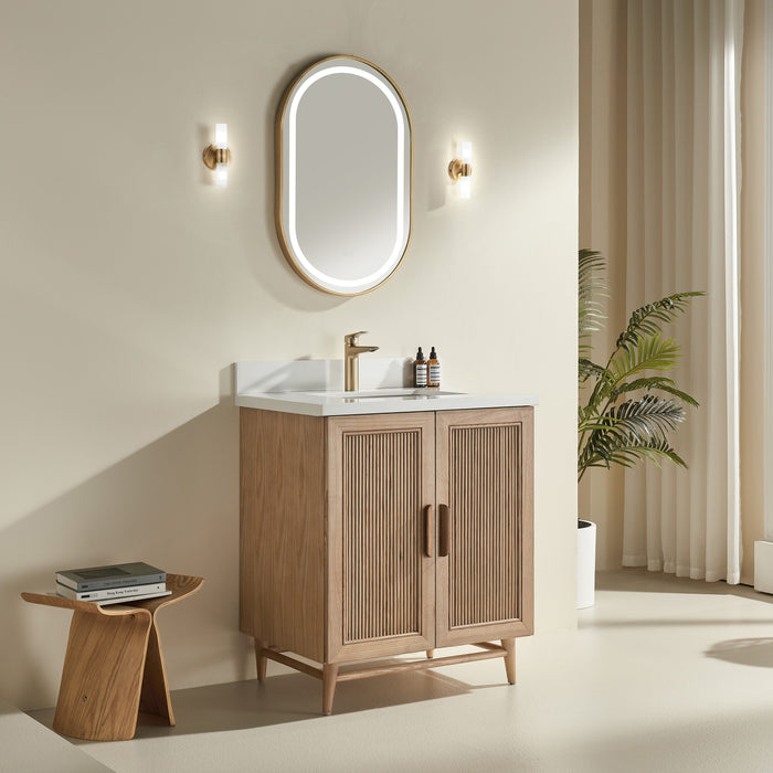 Sunflower- 30" Antique Oak , Floor Standing Modern Bathroom Vanity, White Quartz Countertop ** PRE ORDER NOW/ ETA:2024-11-29 **