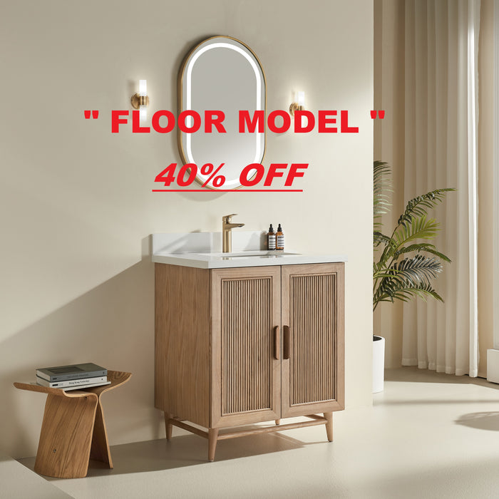 Sunflower- 30" Antique Oak , Solid Wood Floor Standing Modern Bathroom Vanity,White Quartz Countertop