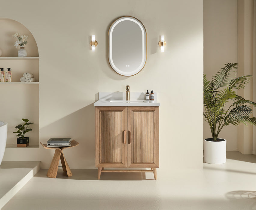 Sunflower- 30" Antique Oak , Floor Standing Modern Bathroom Vanity, White Quartz Countertop ** PRE ORDER NOW/ ETA:2024-11-29 **