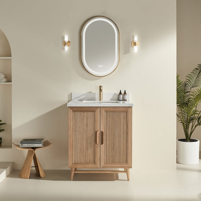 Sunflower- 30" Antique Oak , Floor Standing Modern Bathroom Vanity, White Quartz Countertop ** PRE ORDER NOW/ ETA:2024-11-29 **