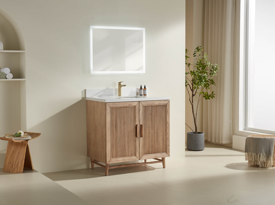 Sunflower- 36" Antique Oak , Floor Standing Modern Bathroom Vanity, White Quartz Countertop ** PRE ORDER NOW/ ETA:2024-11-25 **