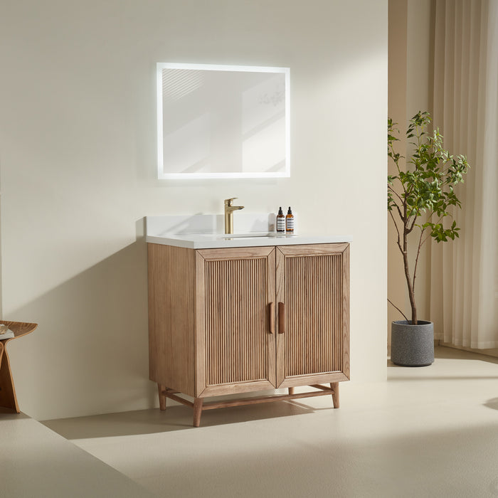 Sunflower- 36" Antique Oak , Floor Standing Modern Bathroom Vanity, White Quartz Countertop ** PRE ORDER NOW/ ETA:2024-11-25 **