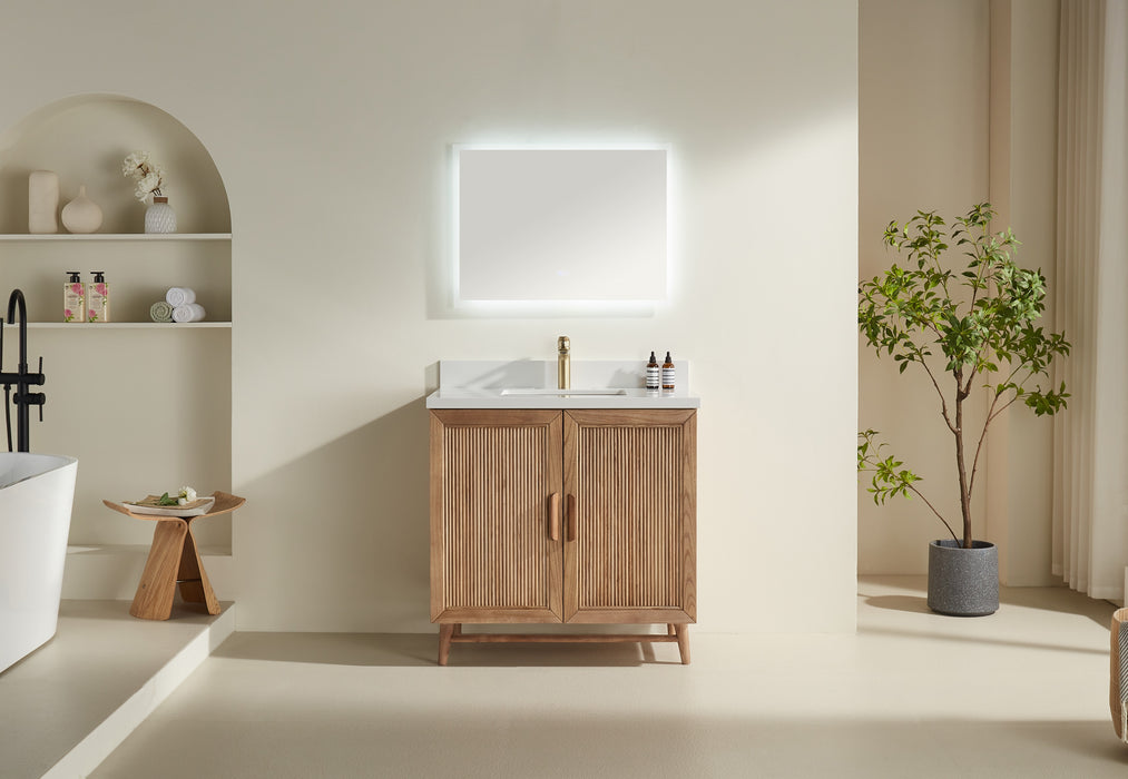 Sunflower- 36" Antique Oak , Floor Standing Modern Bathroom Vanity, White Quartz Countertop ** PRE ORDER NOW/ ETA:2024-11-25 **