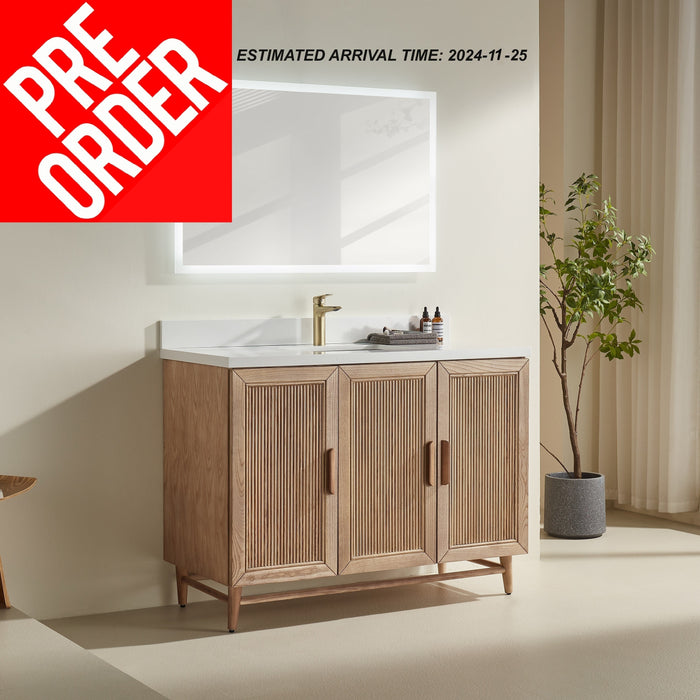 Sunflower - 48" Antique Oak , Floor Standing Bathroom Vanity, Quartz Countertop *** PRE- ORDER NOW /ETA :2024-11-25***