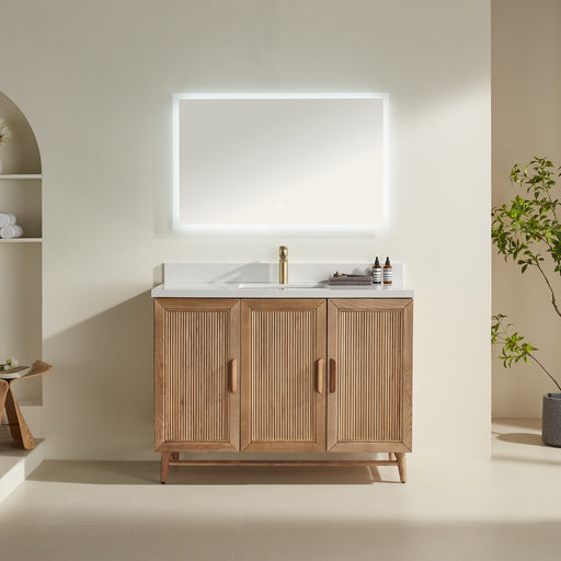 Sunflower - 48" Antique Oak , Solid Wood Floor Standing Bathroom Vanity, Quartz Countertop ( PRE-ORDER NOW , ETA: 2026-05-31 ) - Construction Commodities Supply Inc.