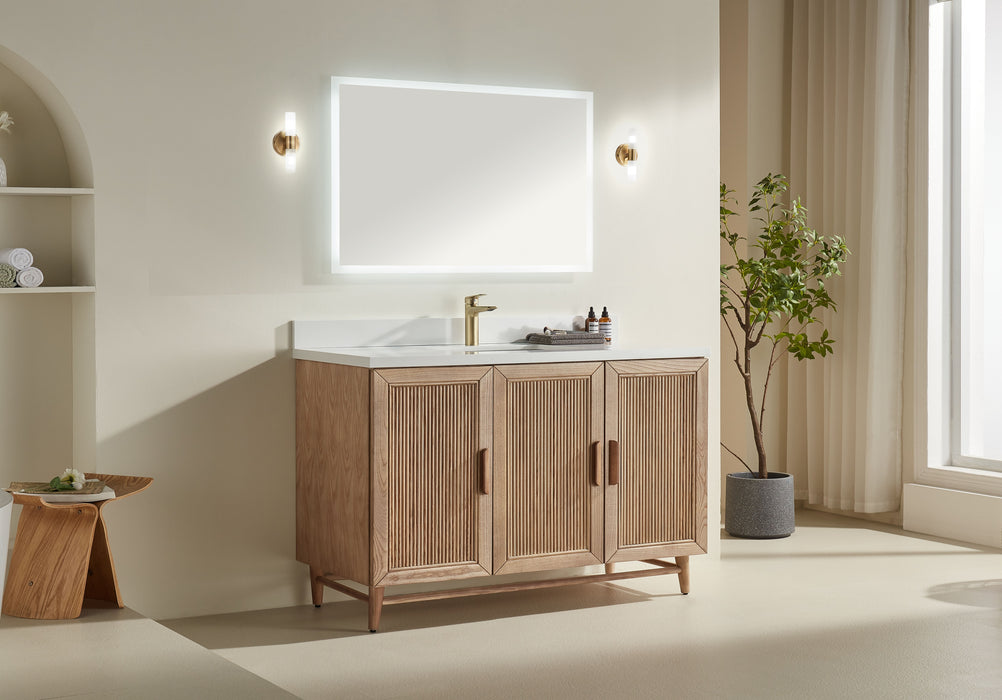 Sunflower - 54", Antique Oak , Floor Standing Bathroom Vanity, White Quartz Countertop ** PRE ORDER NOW/ ETA:2024-11-29 **