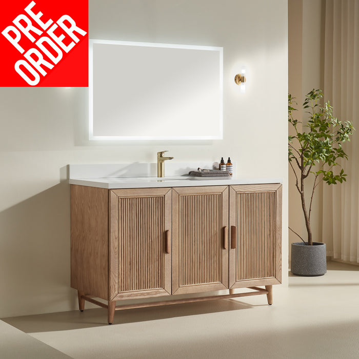 Sunflower - 54", Antique Oak , Floor Standing Bathroom Vanity, White Quartz Countertop ** PRE ORDER NOW/ ETA:2024-11-29 **