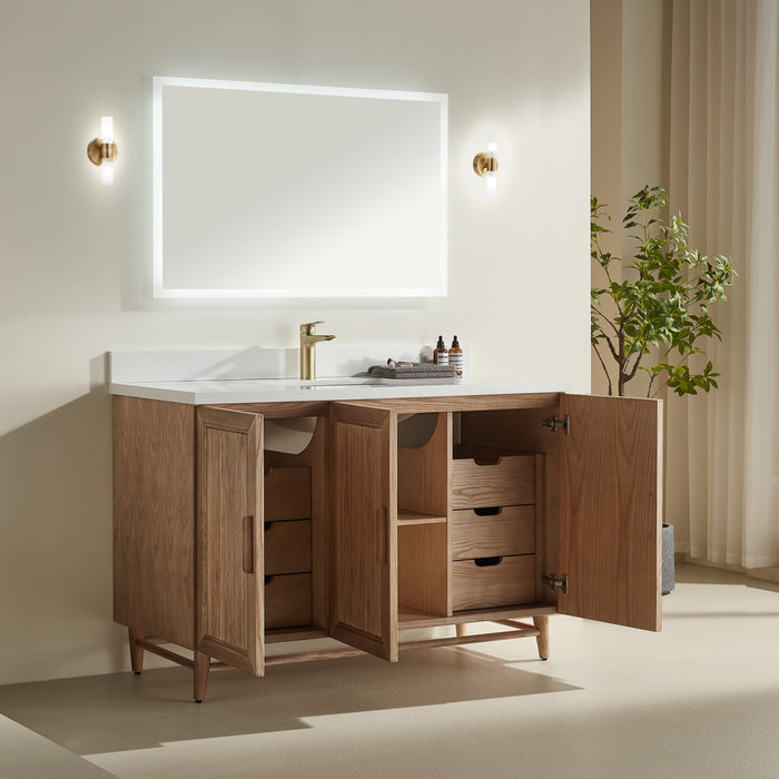 Sunflower - 54", Antique Oak , Floor Standing Bathroom Vanity, White Quartz Countertop ** PRE ORDER NOW/ ETA:2024-11-29 **