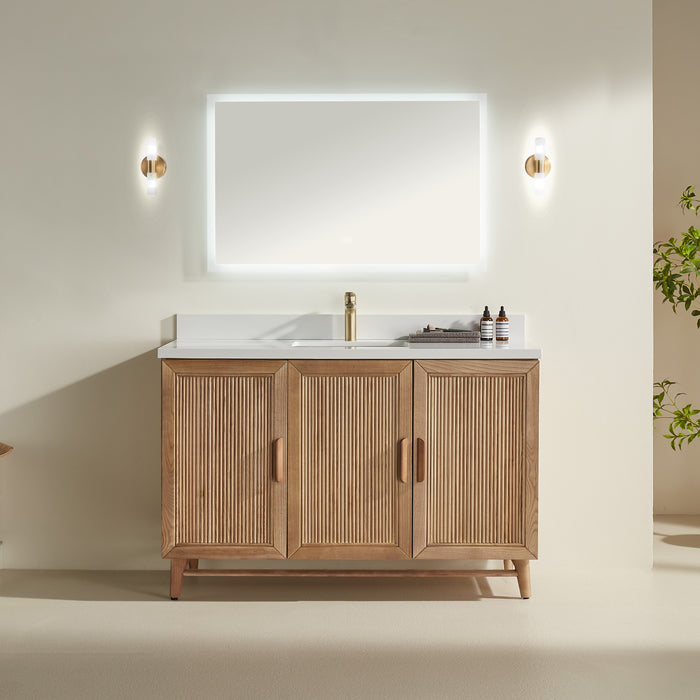 Sunflower - 54", Antique Oak , Floor Standing Bathroom Vanity, White Quartz Countertop ** PRE ORDER NOW/ ETA:2024-11-29 **