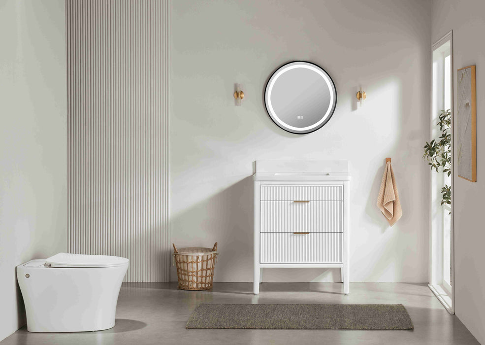 Aster - 30" White , Solid Wood Floor Standing Modern Bathroom Vanity with Quartz Top