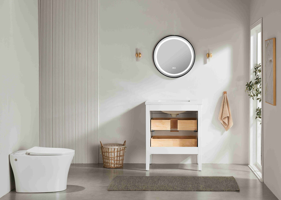 Aster - 30" White , Solid Wood Floor Standing Modern Bathroom Vanity with Quartz Top