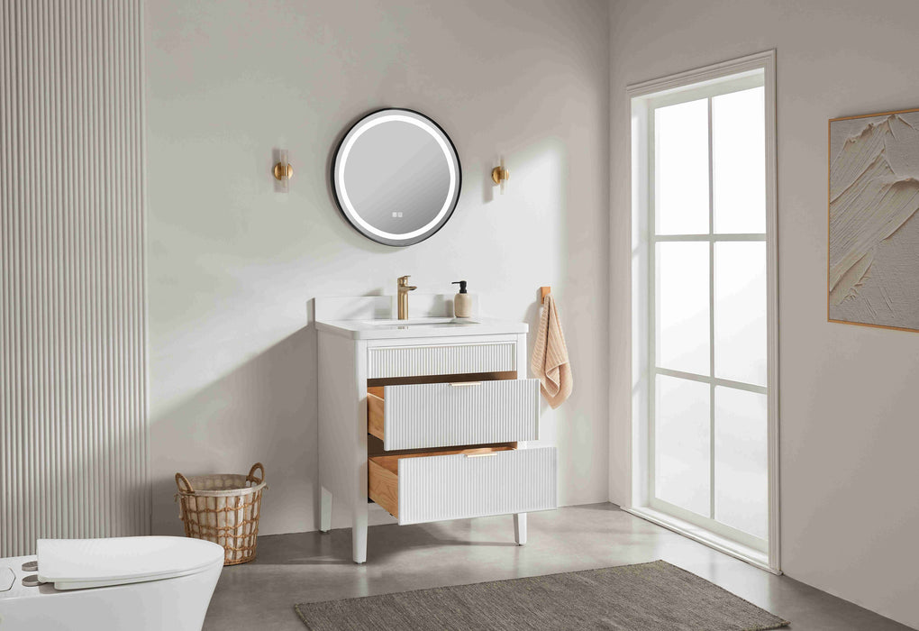 Aster - 30" White , Solid Wood Floor Standing Modern Bathroom Vanity with Quartz Top