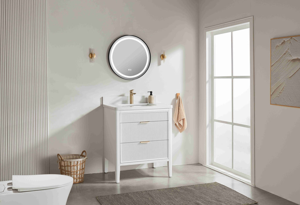 Aster - 30" White , Solid Wood Floor Standing Modern Bathroom Vanity with Quartz Top