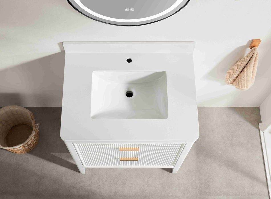 Aster - 36" White , Solid Wood Floor Standing Modern Bathroom Vanity with Quartz Top