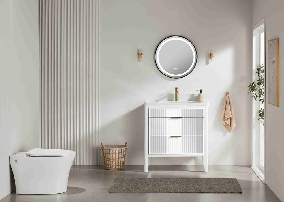 Aster - 36" White , Solid Wood Floor Standing Modern Bathroom Vanity with Quartz Top