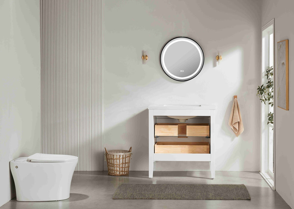 Aster - 36" White , Solid Wood Floor Standing Modern Bathroom Vanity with Quartz Top