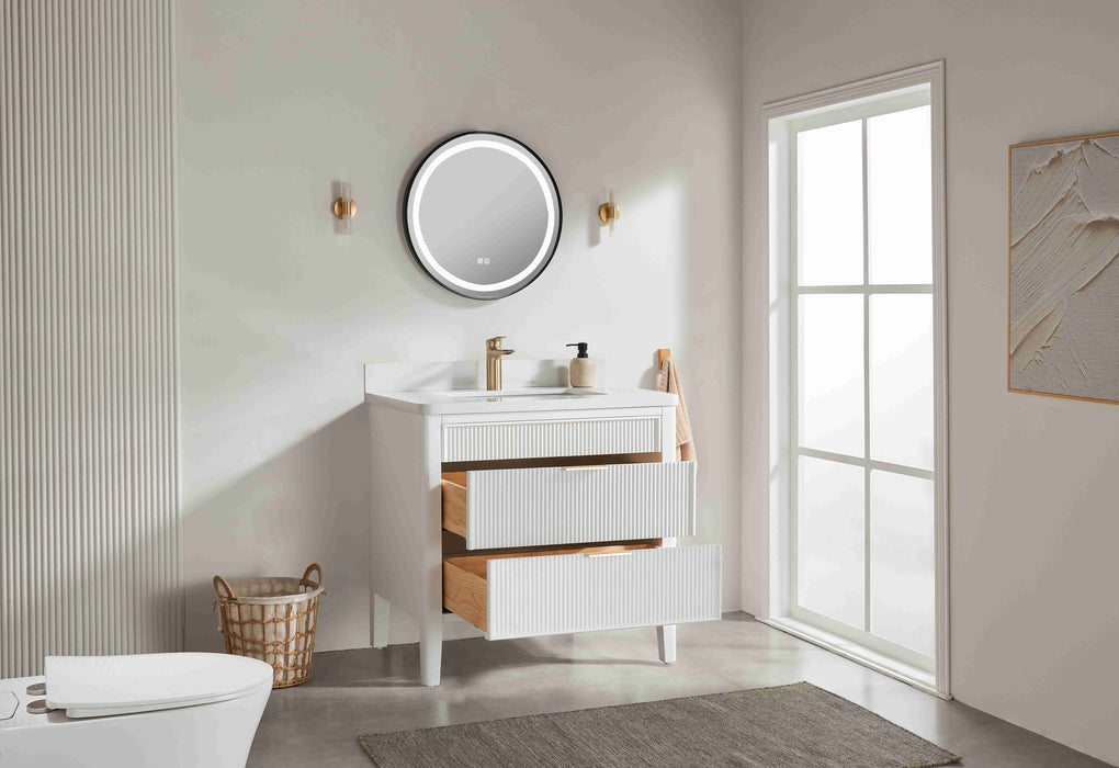 Aster - 36" White , Solid Wood Floor Standing Modern Bathroom Vanity with Quartz Top