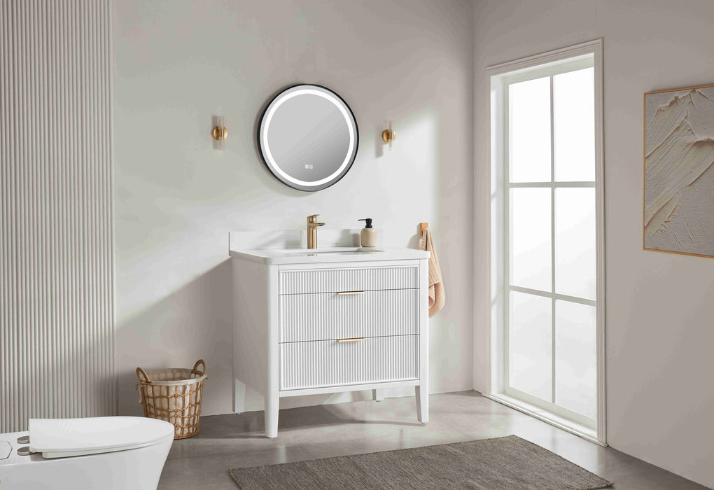 Aster - 36" White , Solid Wood Floor Standing Modern Bathroom Vanity with Quartz Top