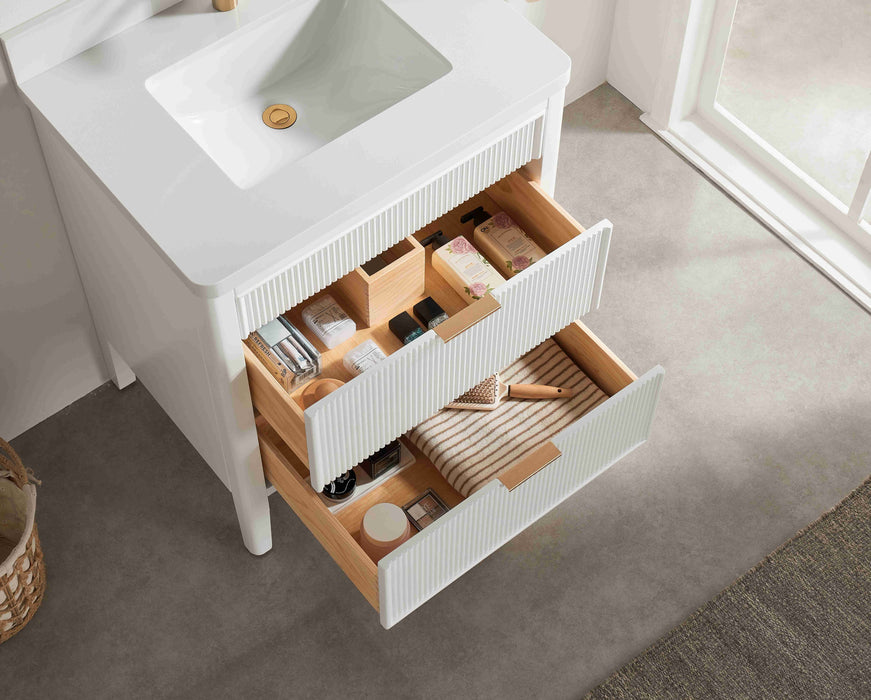 Aster - 36" White , Solid Wood Floor Standing Modern Bathroom Vanity with Quartz Top