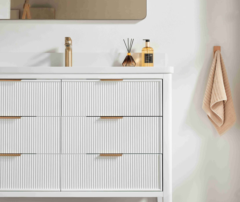 Aster - 48" White , Solid Wood Floor Standing Modern Bathroom Vanity with Quartz Top