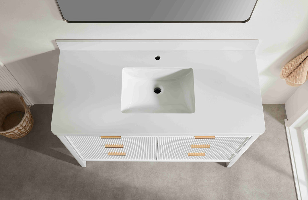 Aster - 48" White , Solid Wood Floor Standing Modern Bathroom Vanity with Quartz Top