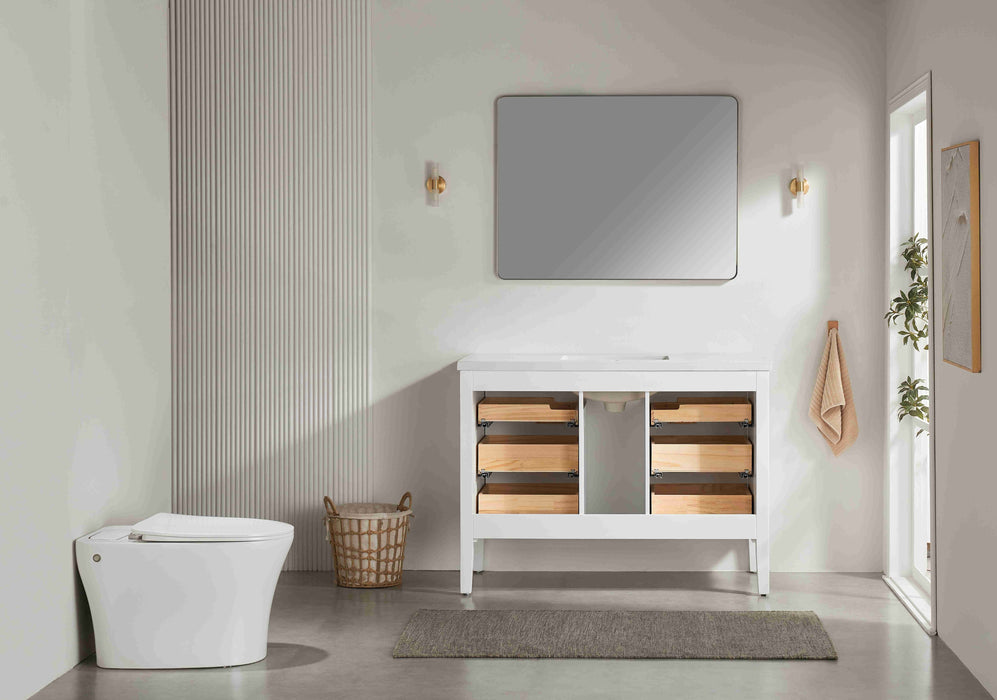 Aster - 48" White , Solid Wood Floor Standing Modern Bathroom Vanity with Quartz Top