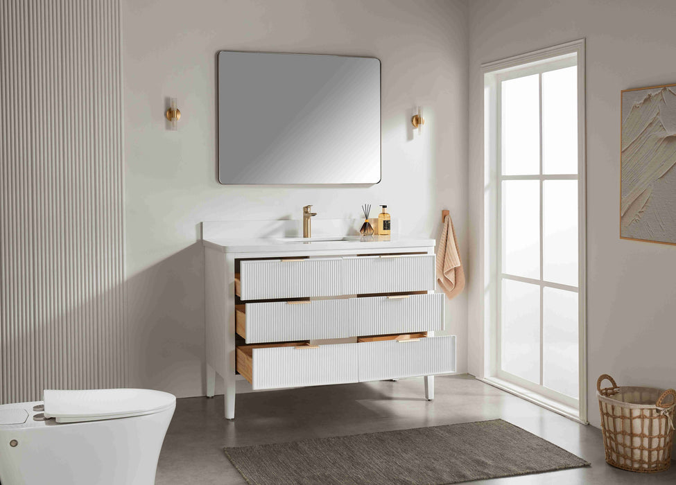 Aster - 48" White , Solid Wood Floor Standing Modern Bathroom Vanity with Quartz Top