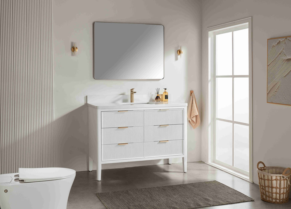 Aster - 48" White , Solid Wood Floor Standing Modern Bathroom Vanity with Quartz Top
