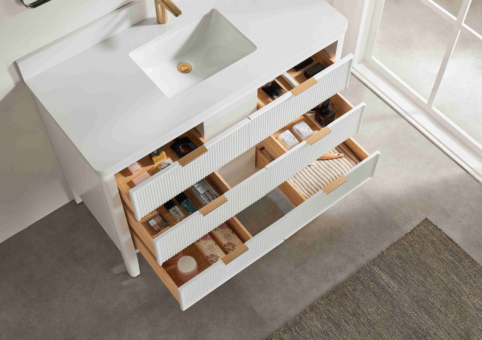 Aster - 48" White , Solid Wood Floor Standing Modern Bathroom Vanity with Quartz Top