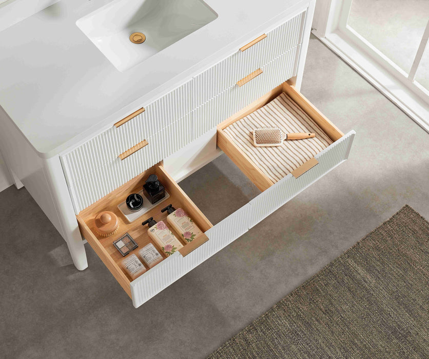 Aster - 48" White , Solid Wood Floor Standing Modern Bathroom Vanity with Quartz Top