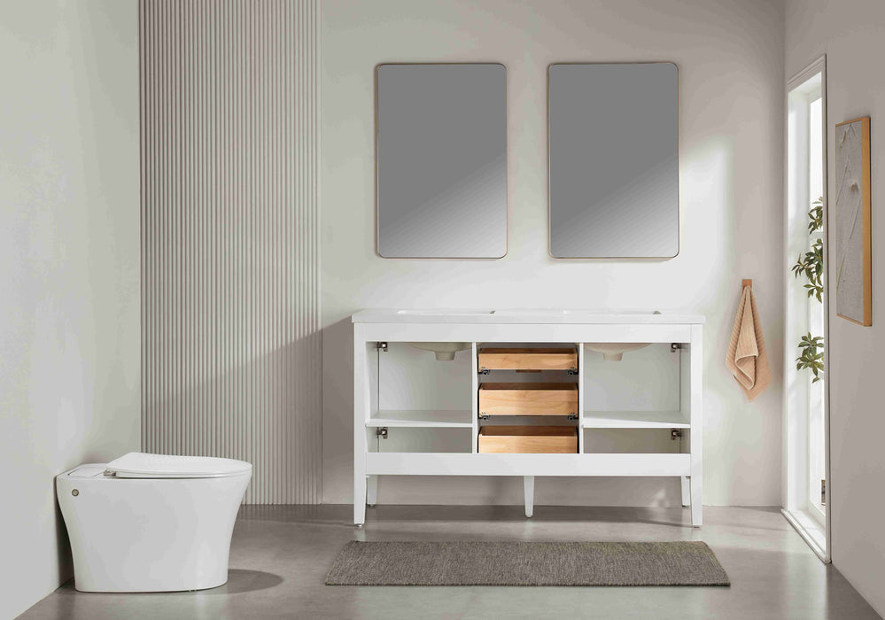 Aster - 60" Double Sink White , Solid Wood Floor Standing Modern Bathroom Vanity with White Quartz Top