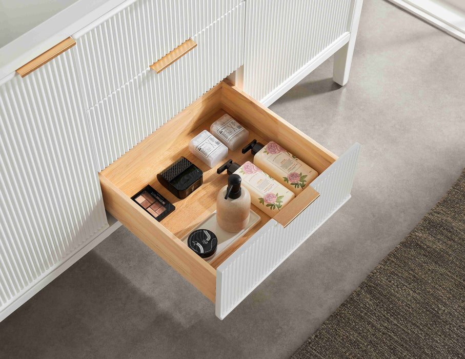 Aster - 60" Double Sink White , Solid Wood Floor Standing Modern Bathroom Vanity with White Quartz Top