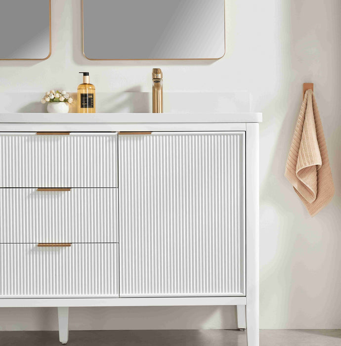 Aster - 60" Double Sink White , Solid Wood Floor Standing Modern Bathroom Vanity with White Quartz Top