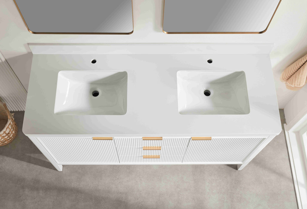Aster - 60" Double Sink White , Solid Wood Floor Standing Modern Bathroom Vanity with White Quartz Top