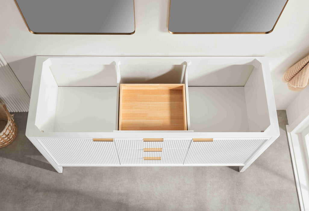 Aster - 60" Double Sink White , Solid Wood Floor Standing Modern Bathroom Vanity with White Quartz Top