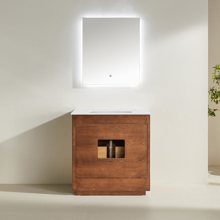 Tulip - 36" Walnut , Floor Standing Modern Bathroom Vanity with White Quartz Top** PRE ORDER NOW/ ETA:2024-11-29 **