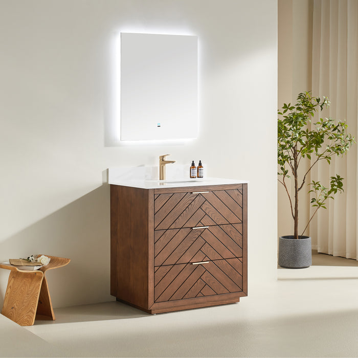 Tulip - 36" Walnut , Floor Standing Modern Bathroom Vanity with White Quartz Top** PRE ORDER NOW/ ETA:2024-11-29 **