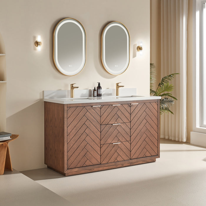 Tulip - 60" Walnut ,Double Sink Floor Standing Modern Bathroom Vanity, White Quartz Countertop ** PRE ORDER NOW/ ETA:2024-11-29 **