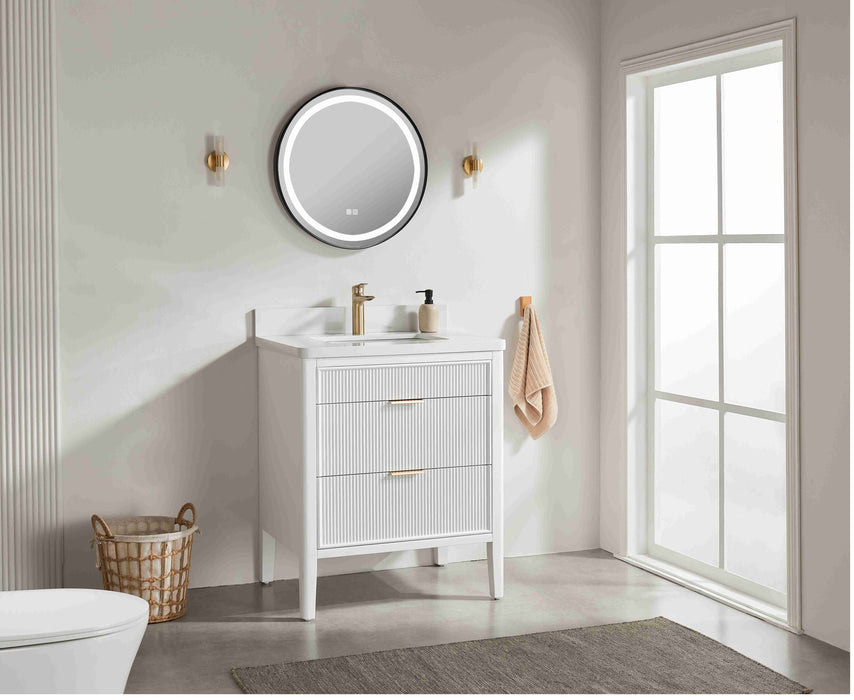 Aster - 30" White , Solid Wood Floor Standing Modern Bathroom Vanity with Quartz Top