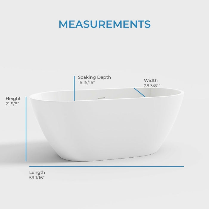 OVE Ayago 59-inch Free-Standing Bathtub in Glossy White  ***PICK UP IN STORE ***
