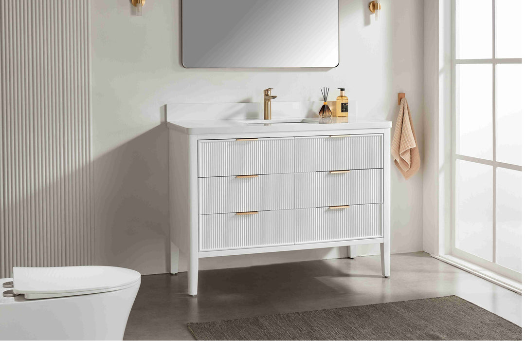 Aster - 48" White , Solid Wood Floor Standing Modern Bathroom Vanity with Quartz Top