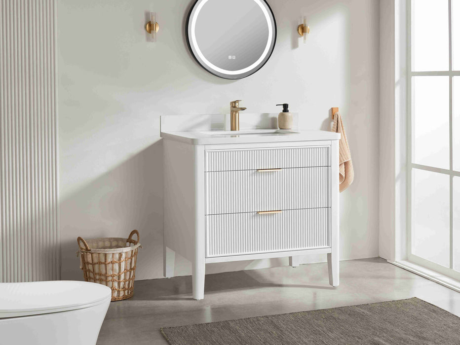 Aster - 36" White , Solid Wood Floor Standing Modern Bathroom Vanity with Quartz Top
