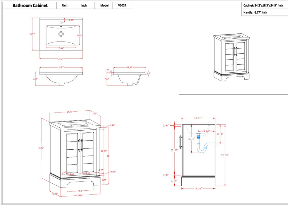 Modena , 24" x 18" Vintage Green Freestanding Bathroom Vanity