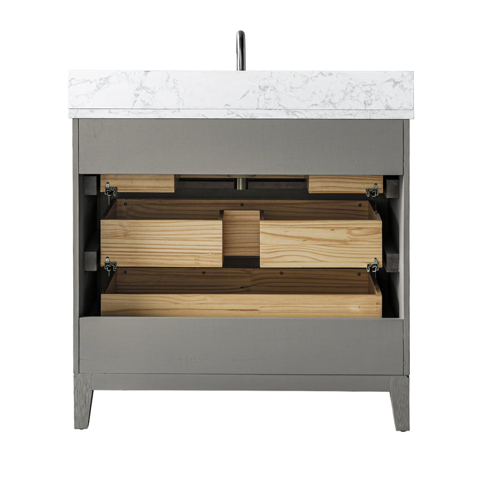 V-ART , 36" x 22" Drift Wood Grey Freestanding Bathroom Vanity with Marble Top