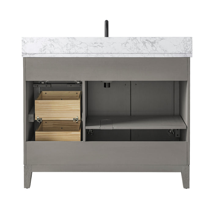 V-ART , 42" x 22" Drift Wood Grey Freestanding Bathroom Vanity with Marble Top