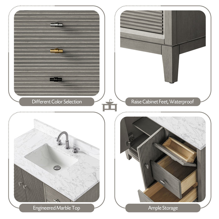 V-ART , 42" x 22" Drift Wood Grey Freestanding Bathroom Vanity with Marble Top