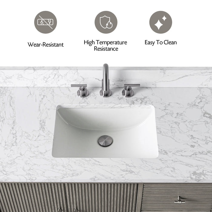 V-ART , 42" x 22" Drift Wood Grey Freestanding Bathroom Vanity with Marble Top