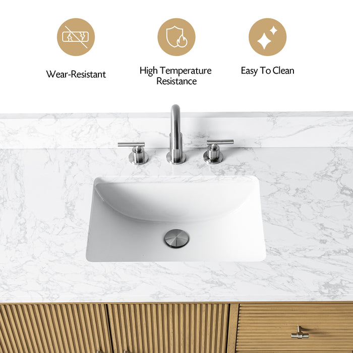 V-ART , 42" x 22" Natural Oak Freestanding Bathroom Vanity with Marble Top